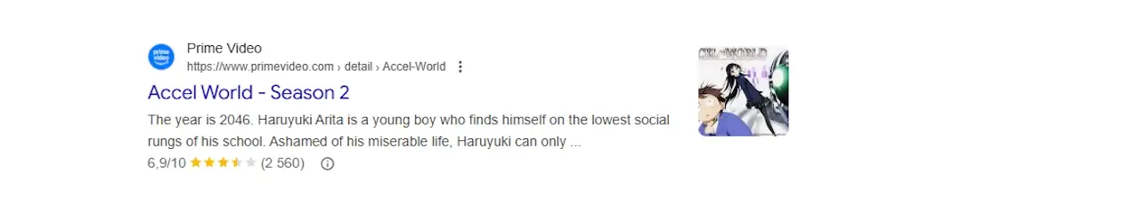 Google showing fake Accel World Season 2 listing