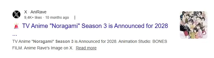 Fake Noragami Season 3 articles still ranking