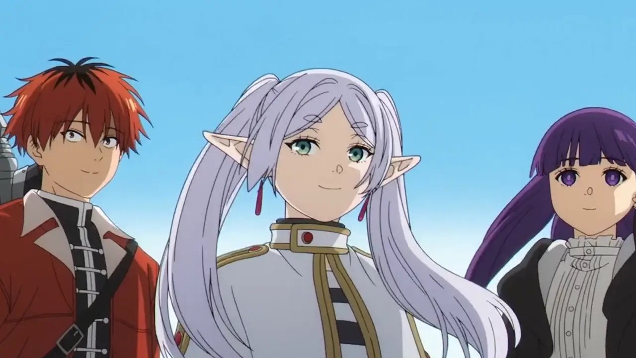 Frieren, Stark, and Fern smiling together