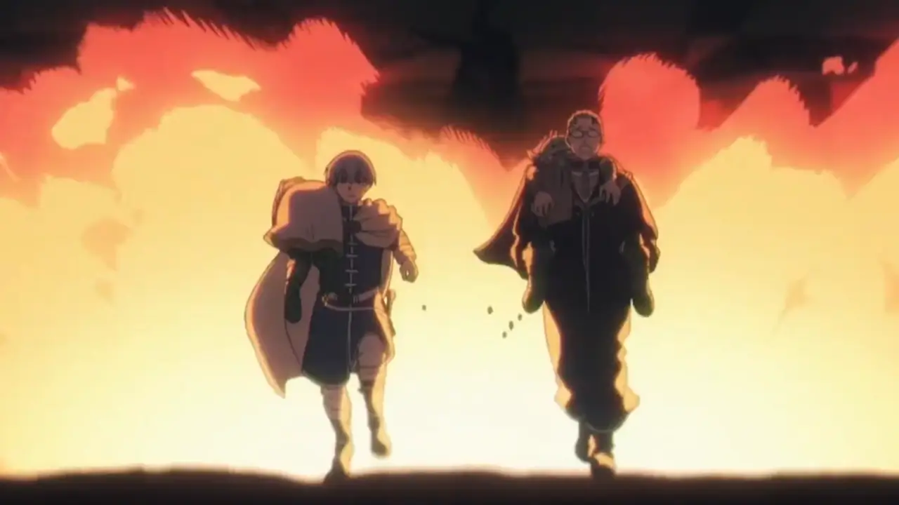 Sousou no Frieren Season 2 cast - Himmel and Heiter escaping an explosion
