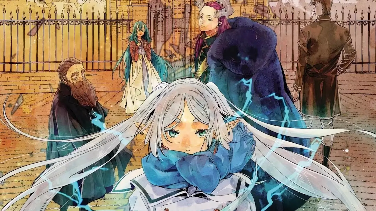 Manga illustration of Frieren and other mages