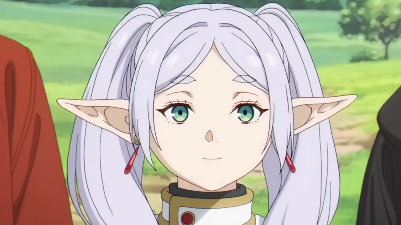 Sousou no Frieren - Frieren smiling with her hair in pigtails.