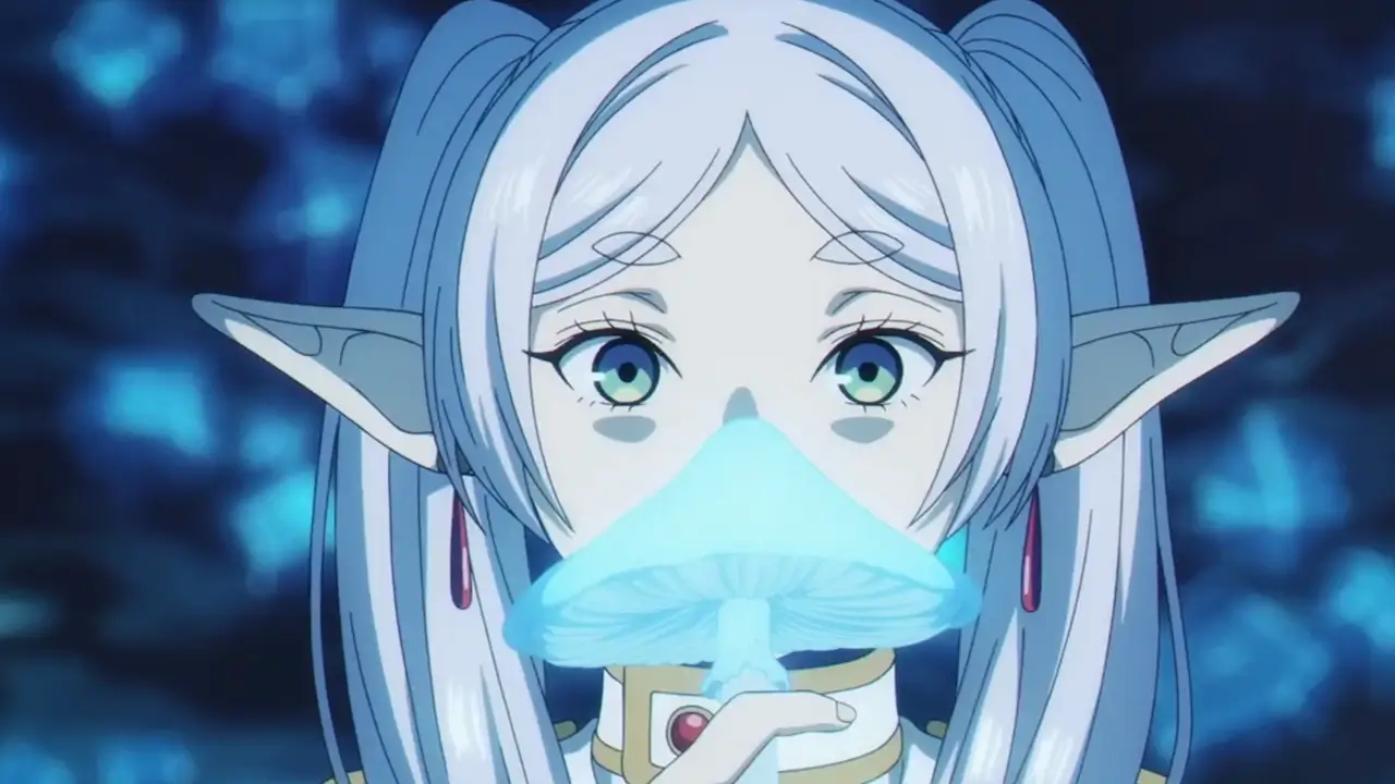 Sousou no Frieren whats next - Frieren holding a glowing blue mushroom.