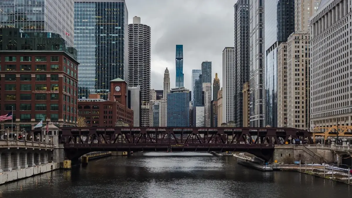 Chicago River and downtown skyline, the filming location for Prime Video's Neagley series