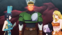 A high-quality screenshot from The Shy Hero and the Assassin Princesses anime.